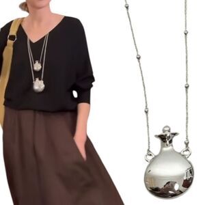 NWT Silvertone Metal  Large Bottle Vase Pendant Necklace